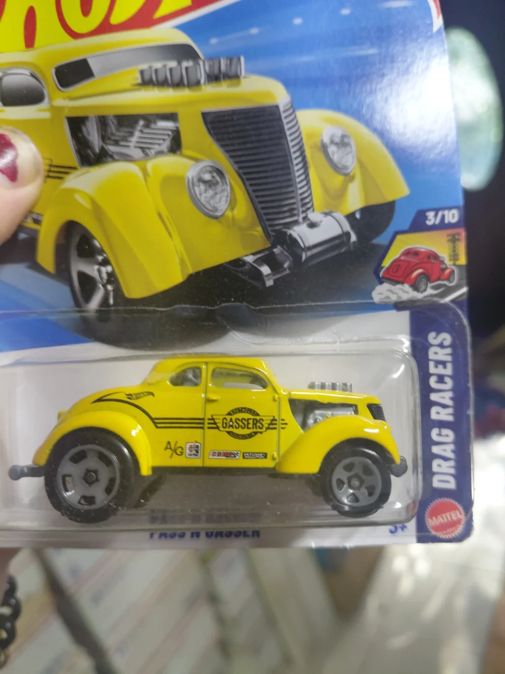 bright yellow Hot Wheels Pass'n Gasser from the 2026 Drag Racers series (3/10, c